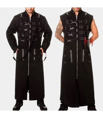 Men Transformable Gothic Trench Coat with Harness Straps Men Transformable Gothic Trench Coat with Harness Straps